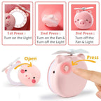 Cartoon Cute Pig LED Lights Mirror Pocket Fan